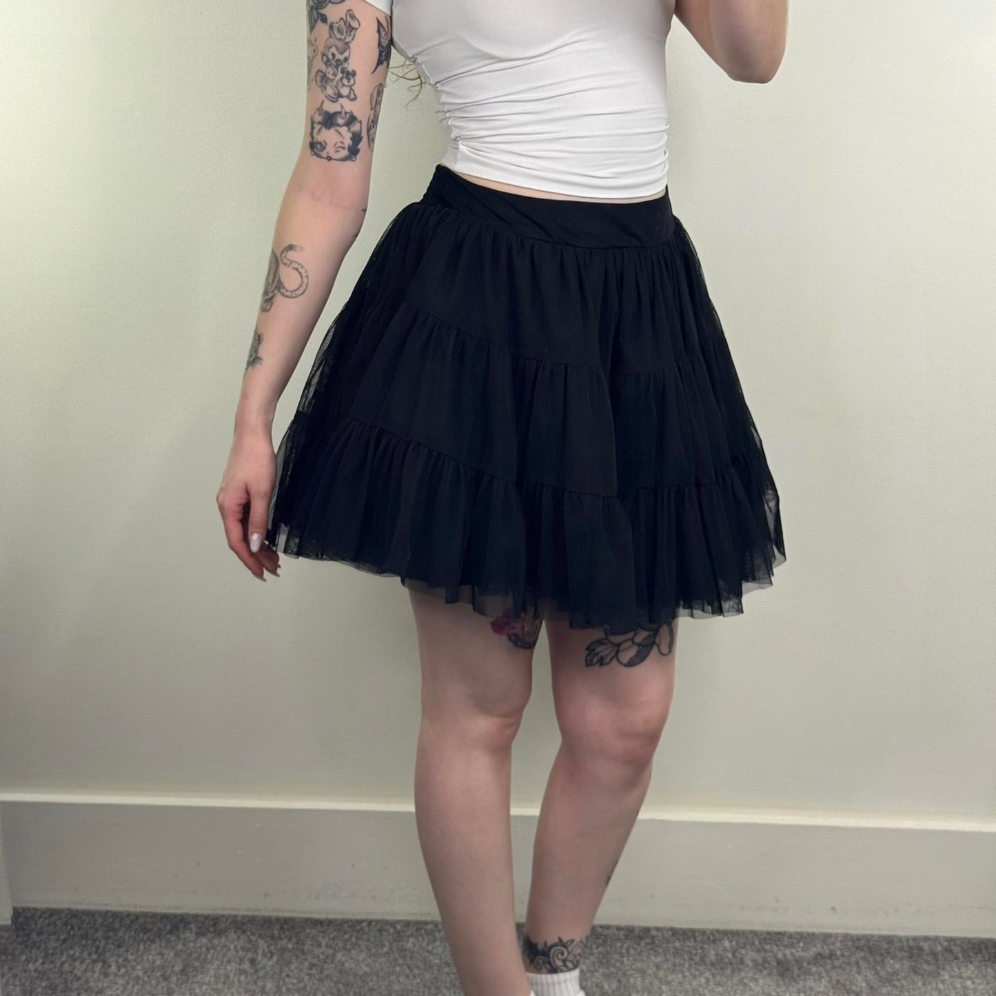 Y2K vintage New Look mesh overlay mini skirt a line double layered black tutu