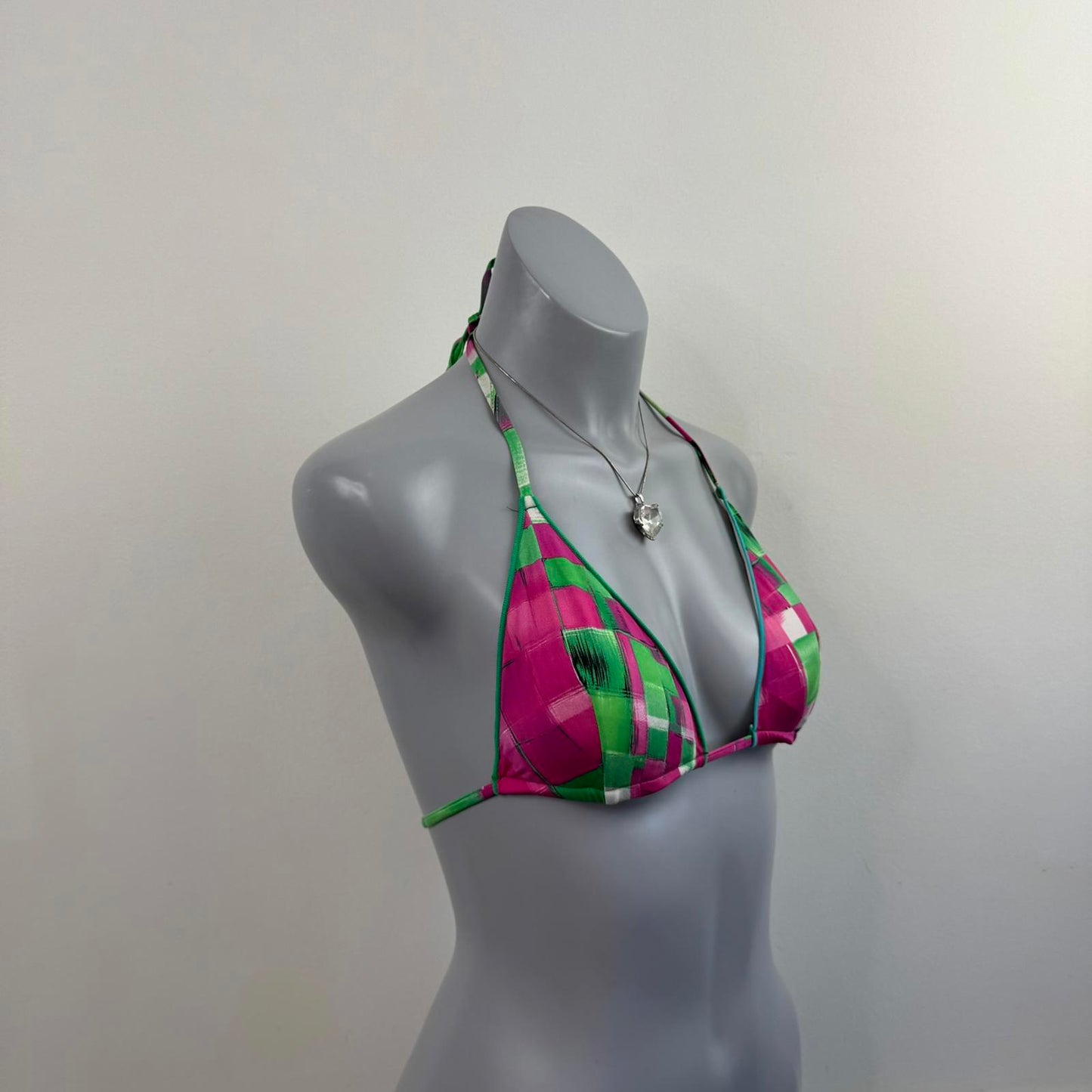 Y2K vintage halter neck abstract graphic print bikini top padding