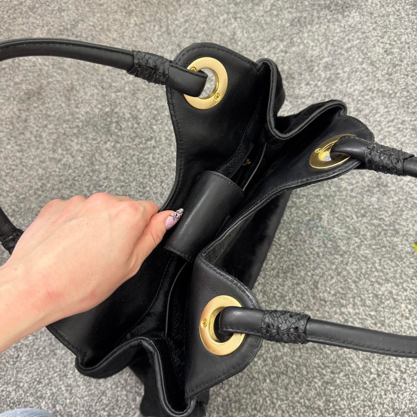 Y2K vintage genuine pony fur leather shoulder bag handbag croc print black gold