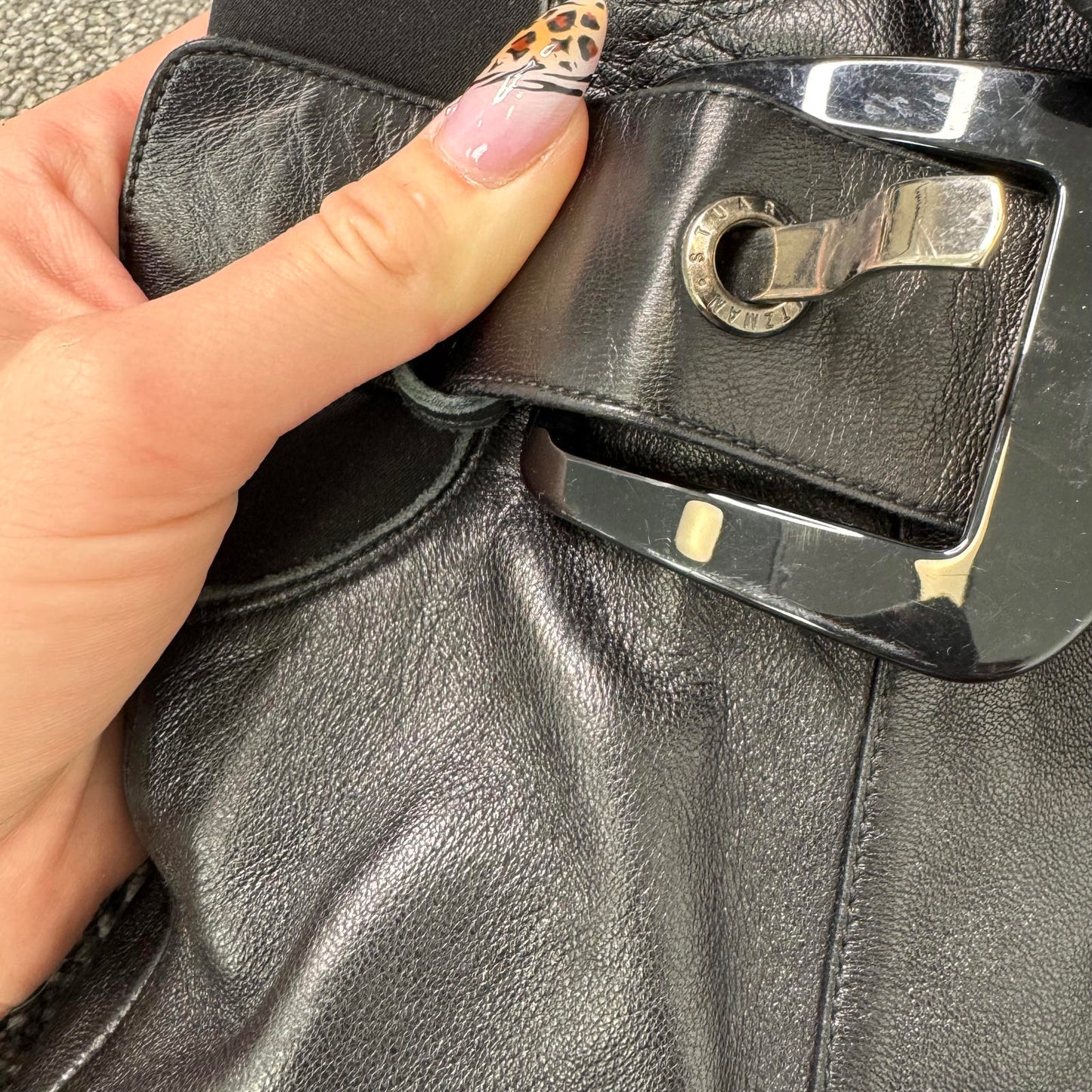 Stuart Weitzman black nappa leather over the knee buckle up boots heeled UK 8