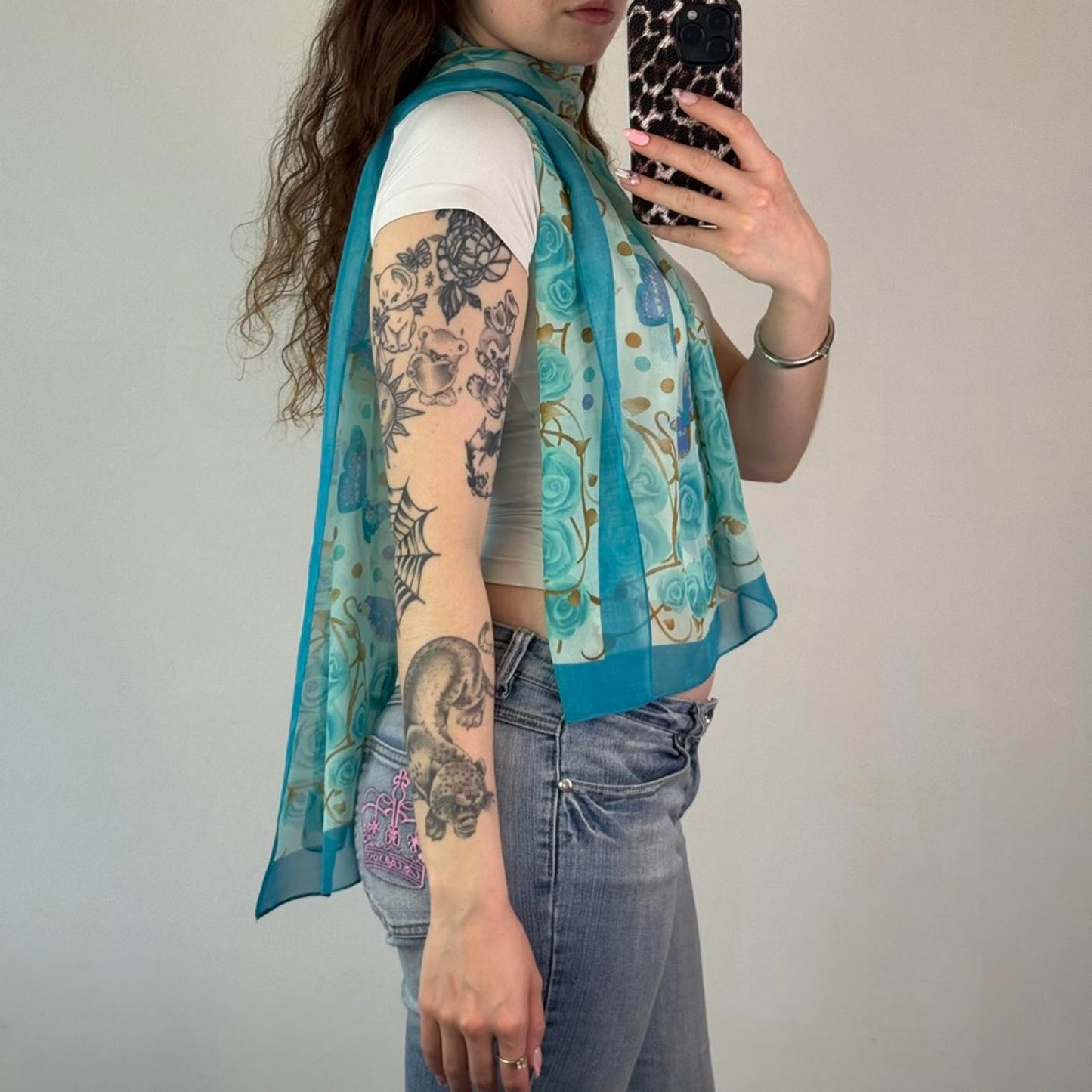 Y2K vintage sheer scarf butterfly rose thorns polka dot