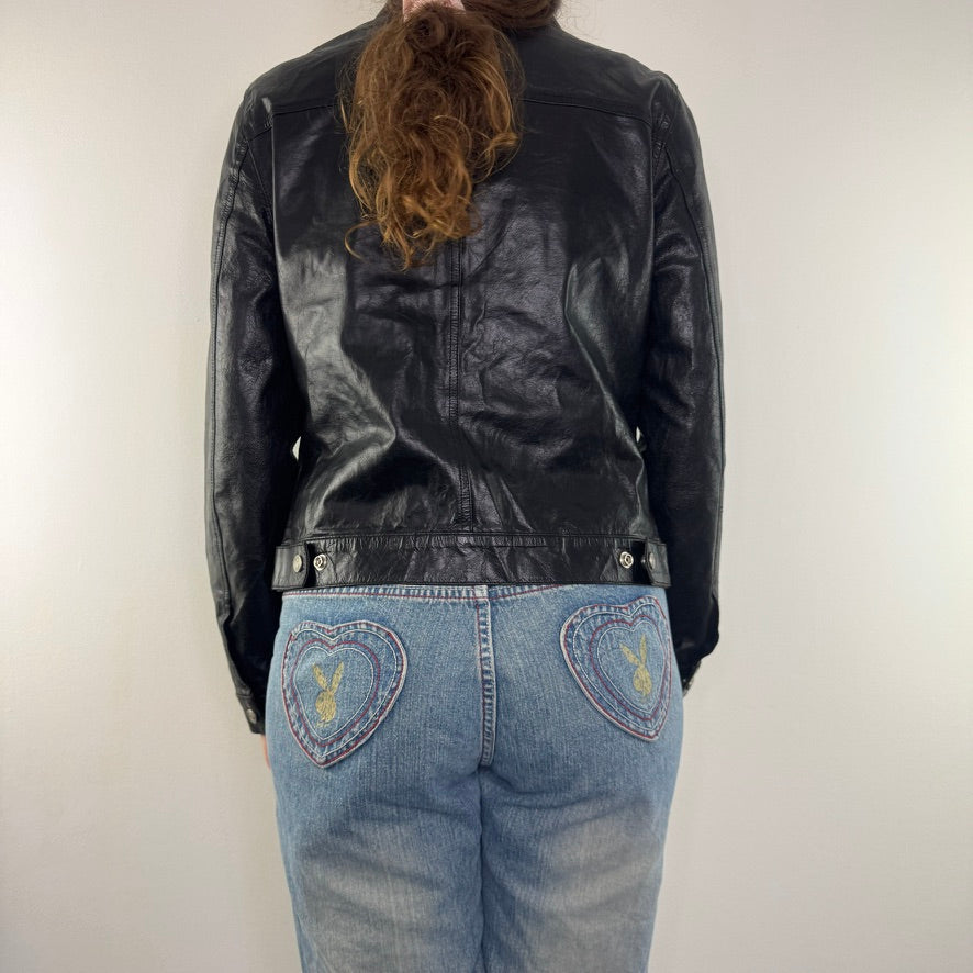 90s Y2K vintage Guess leather button up denim jacket