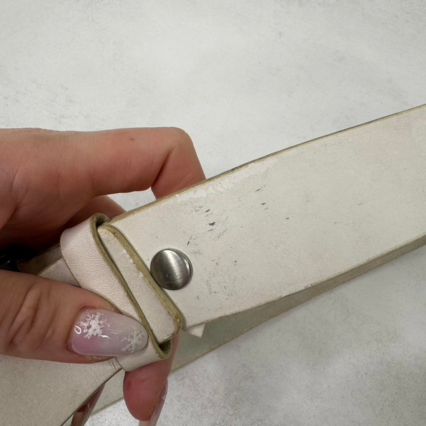 Y2K vintage Adidas genuine full grain leather belt silver buckle white