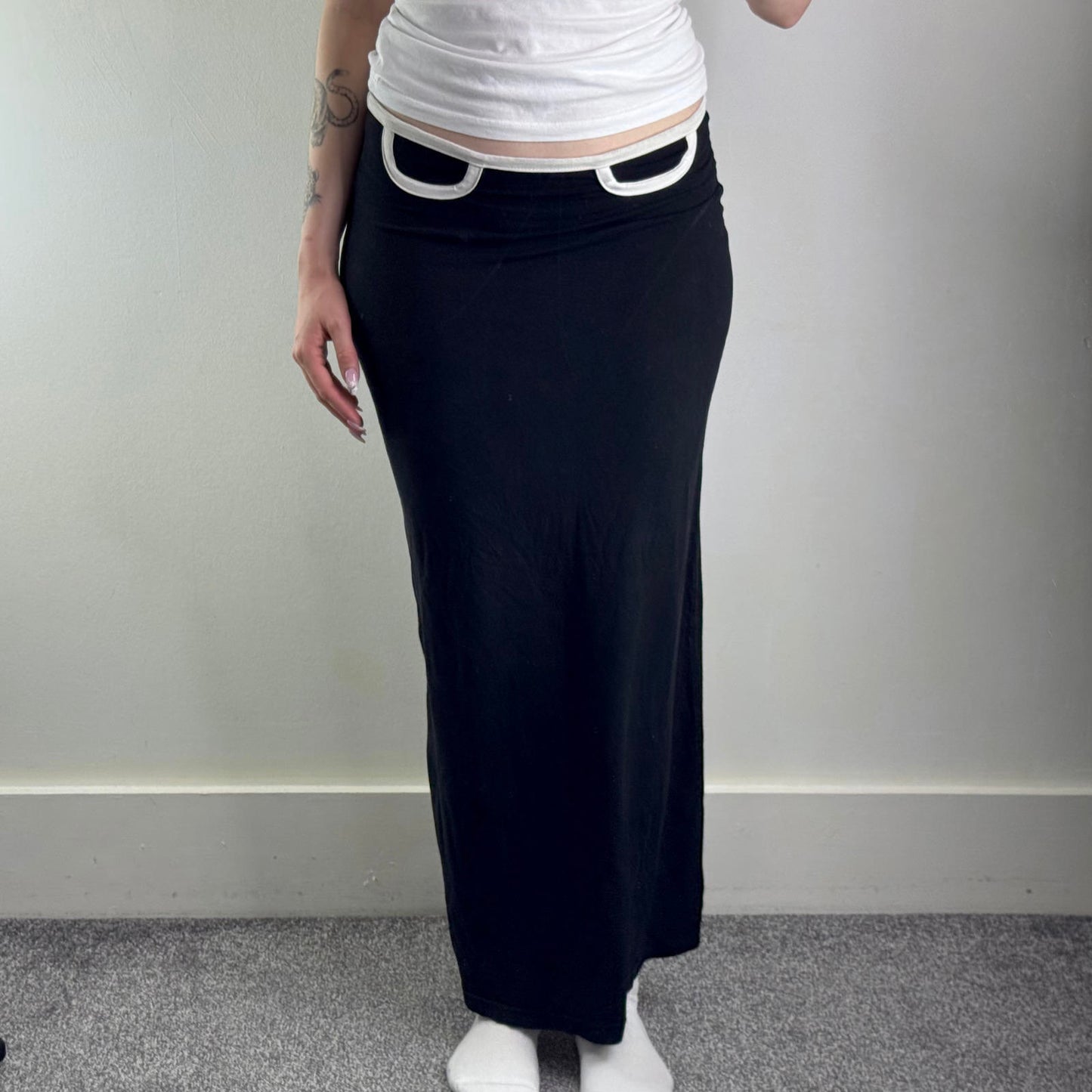 Y2K vintage Morgan de Toi maxi skirt stretchy black white a line fitted low rise