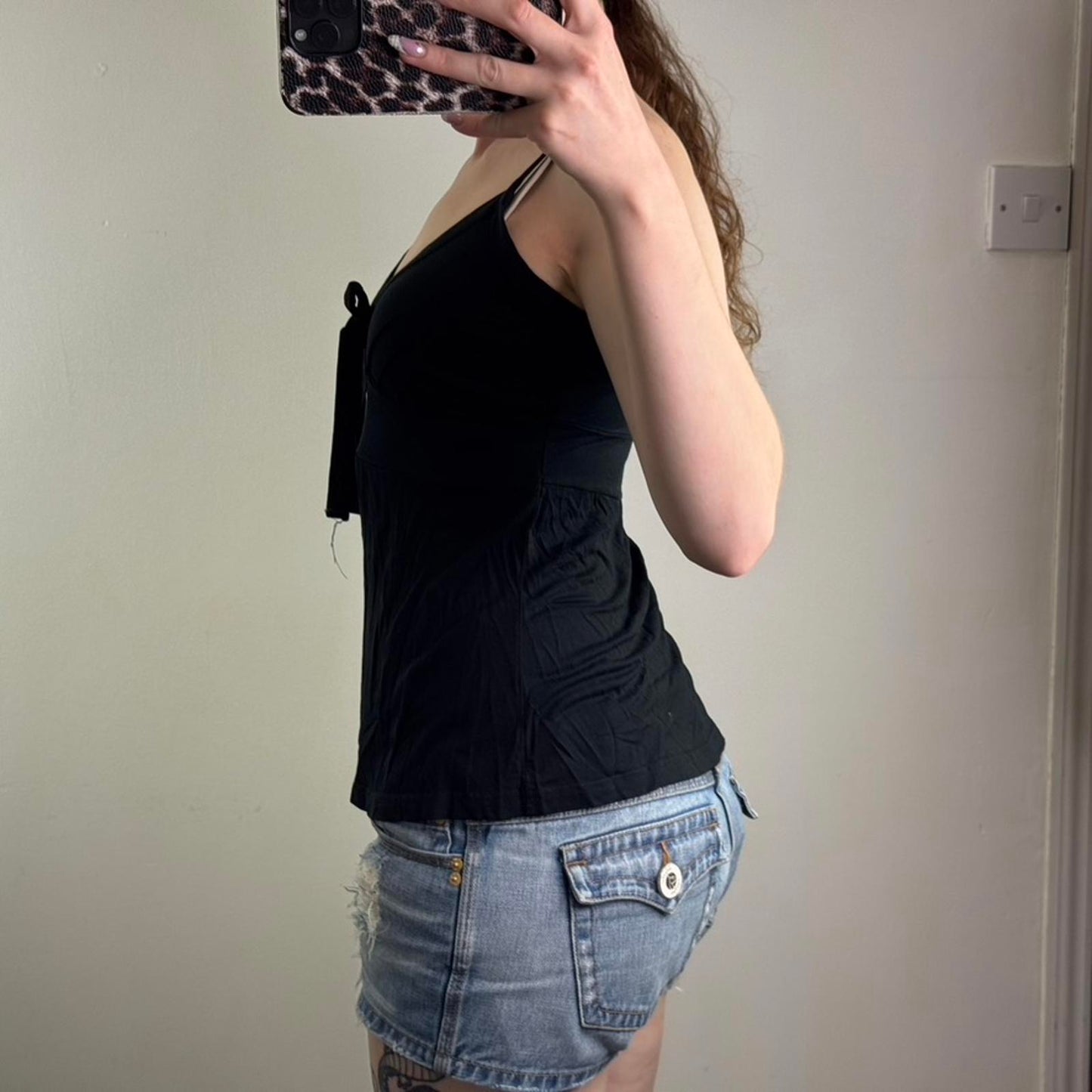 Y2K vintage Topshop bow cami top strappy flowy coquette black