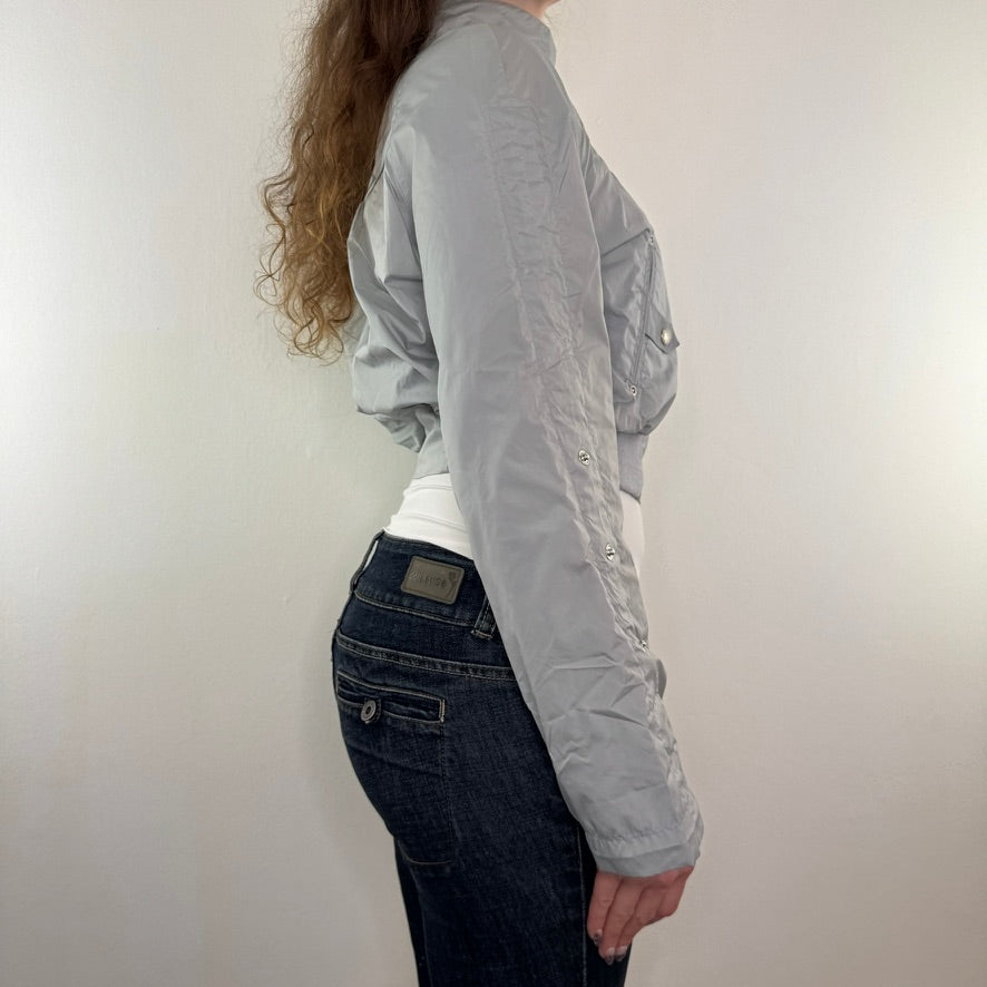 Y2K vintage cropped flare sleeve zip up jacket