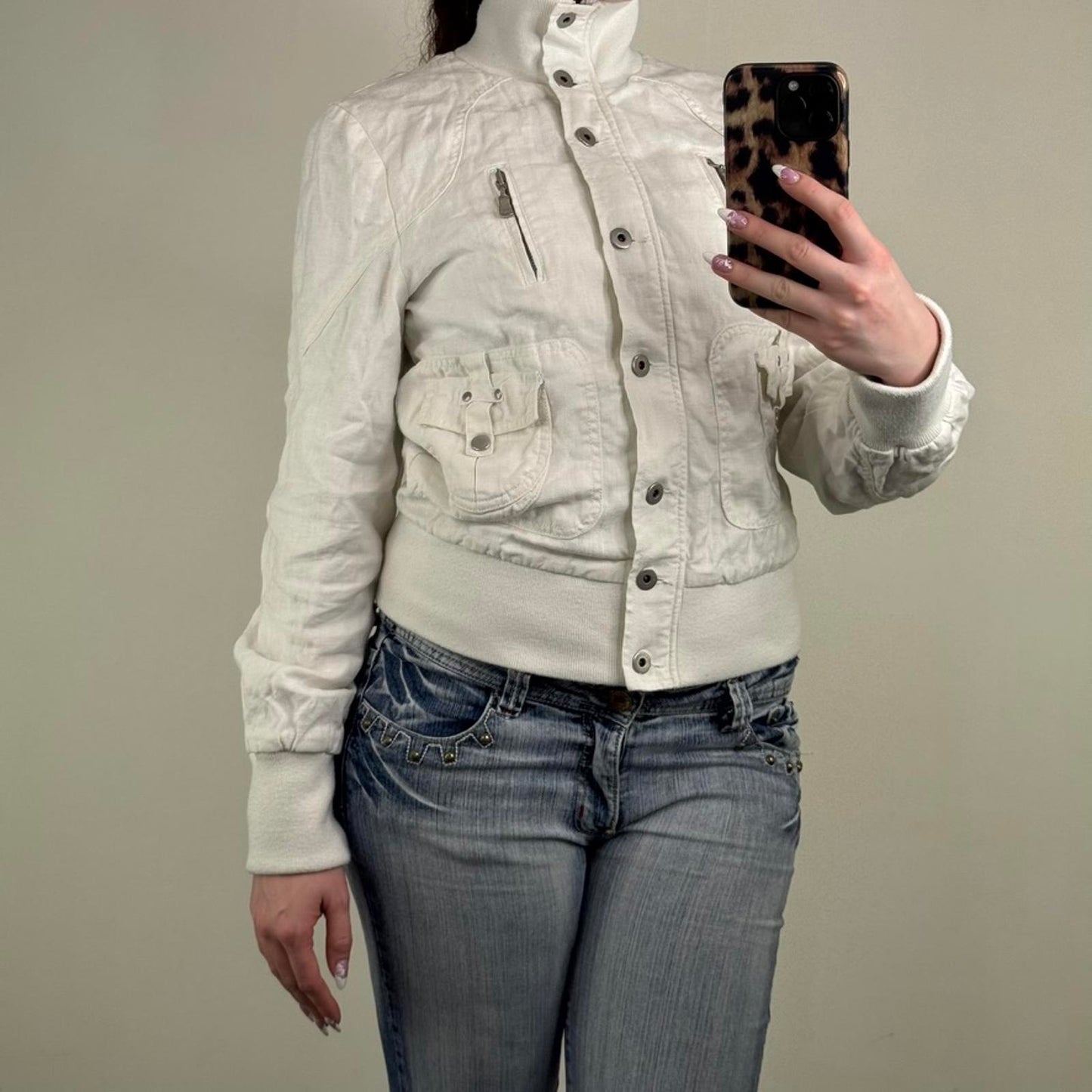 Y2K vintage Ted Baker linen bomber jacket button up high neck
