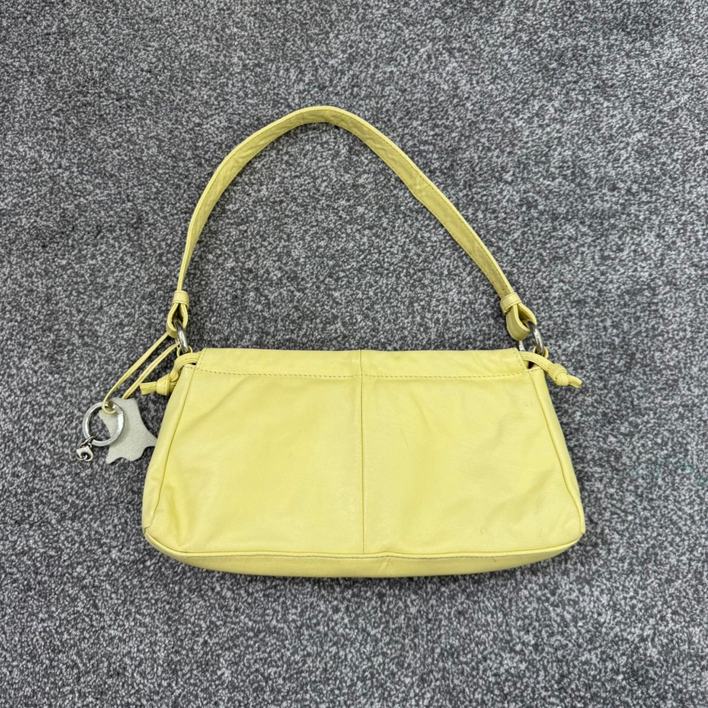 Y2K vintage genuine leather mini shoulder bag striped yellow white summer