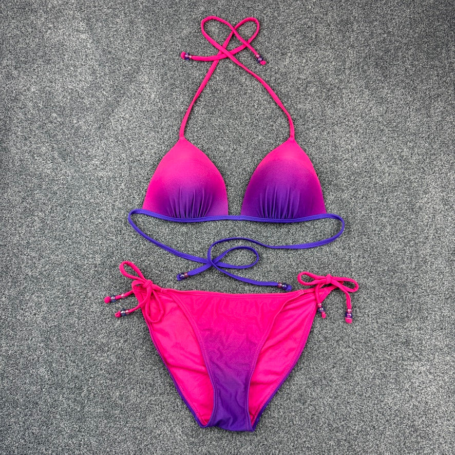 Y2K pink purple ombre push up bikini halter neck top bottoms set