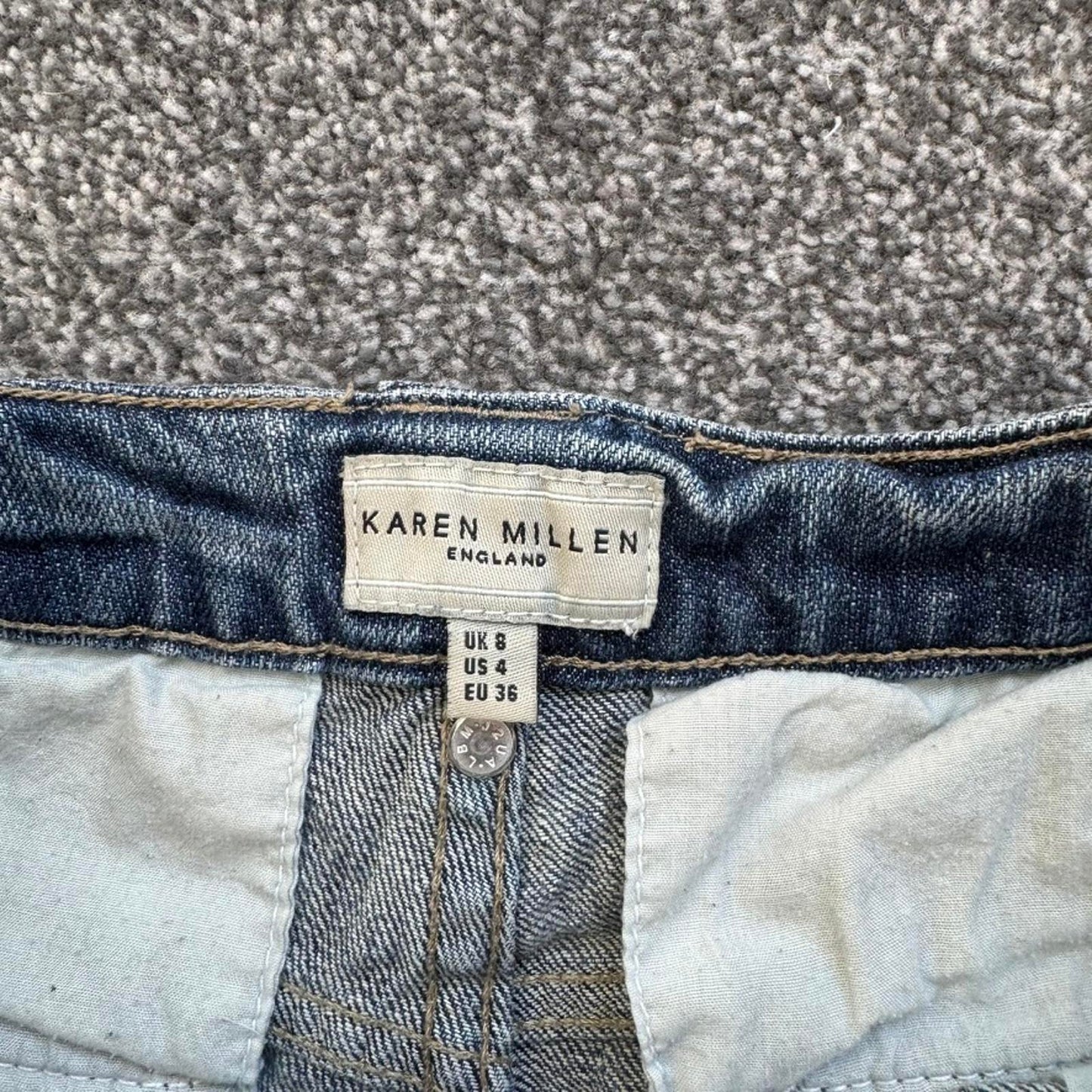 Y2K vintage Karen Millen low rise distressed denim mini shorts fraying hem