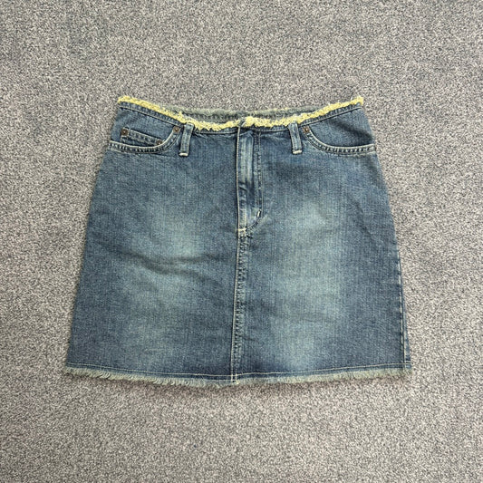 Y2K raw hem faded denim mini skirt