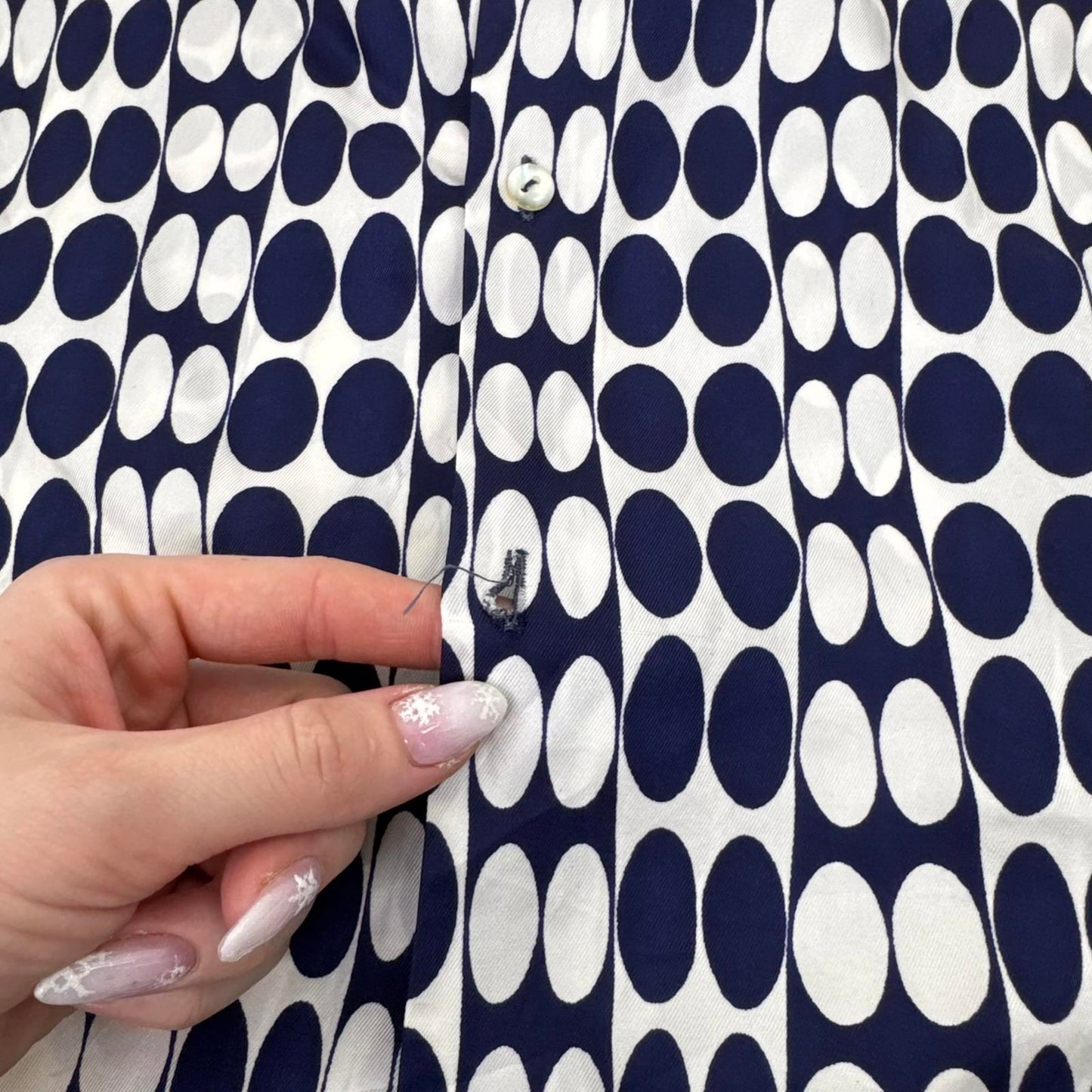 1960s true vintage sleeveless blouse spotty pattern bow button up navy white