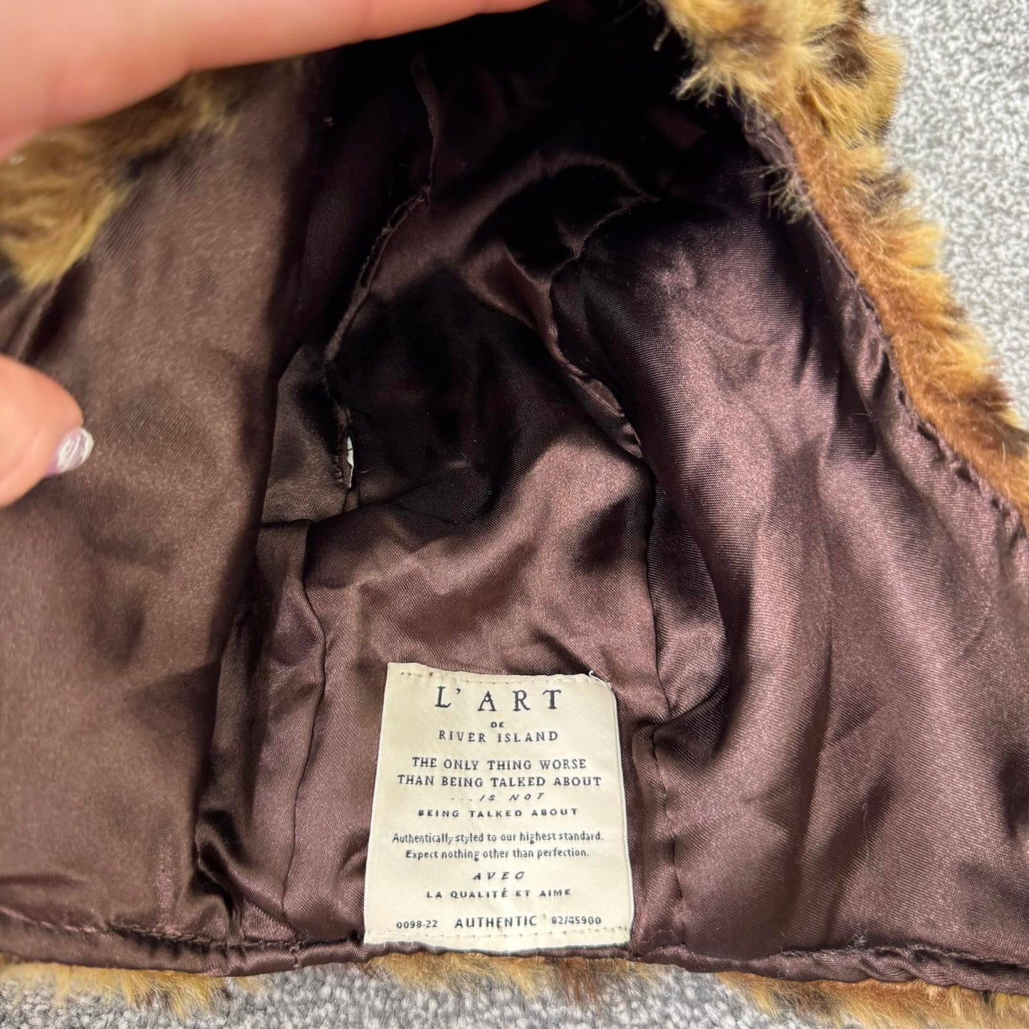 Y2K vintage trapper bear hat faux fur leopard print ears pom poms satin lined