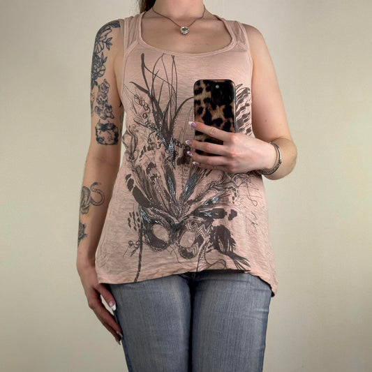 Y2K vintage sleeveless top tank graphic print flowy slouchy racerback beaded