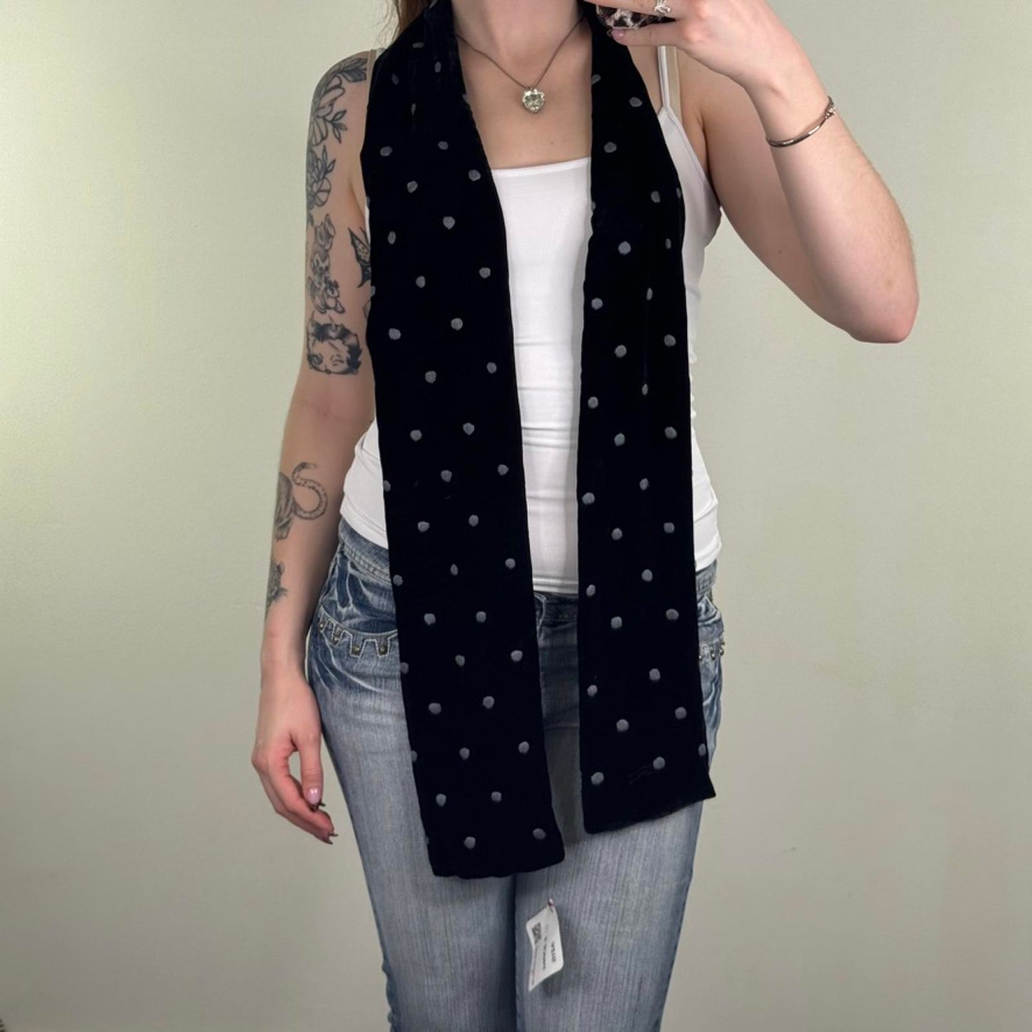 Y2K vintage polka dot scarf velour spotty black grey