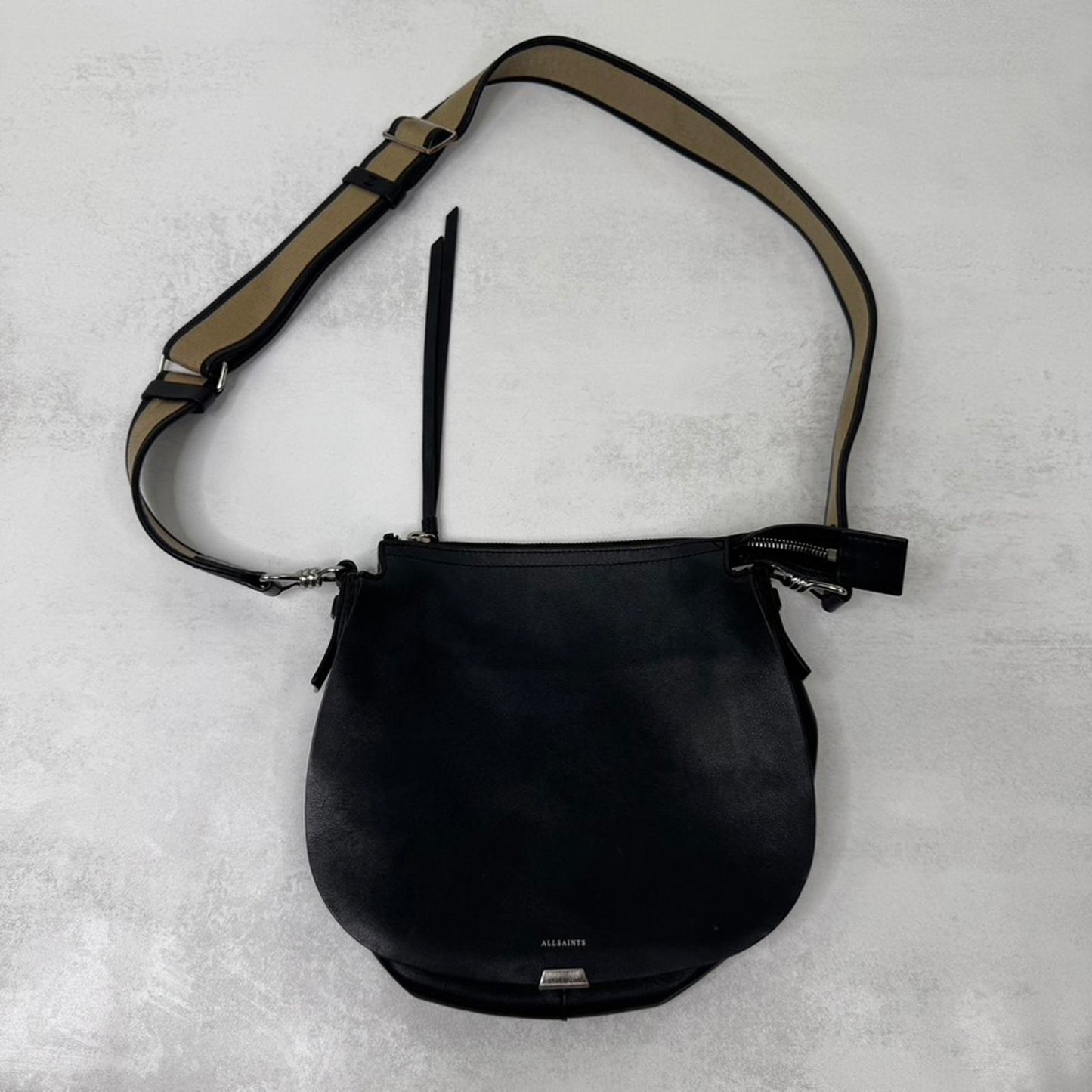 AllSaints Captain Darcy crossbody bag genuine leather circle small canvas zipper