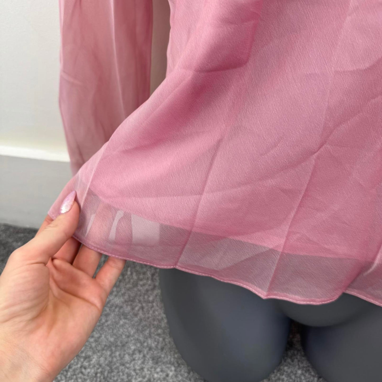Y2K vintage sheer blouse long sleeve pink keyhole with cami v neck