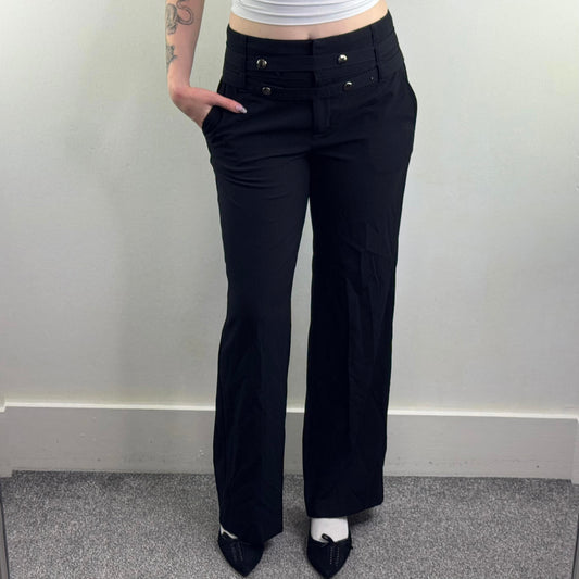 Y2K vintage mid rise tailored trousers popper buttons side pocket wide bootleg