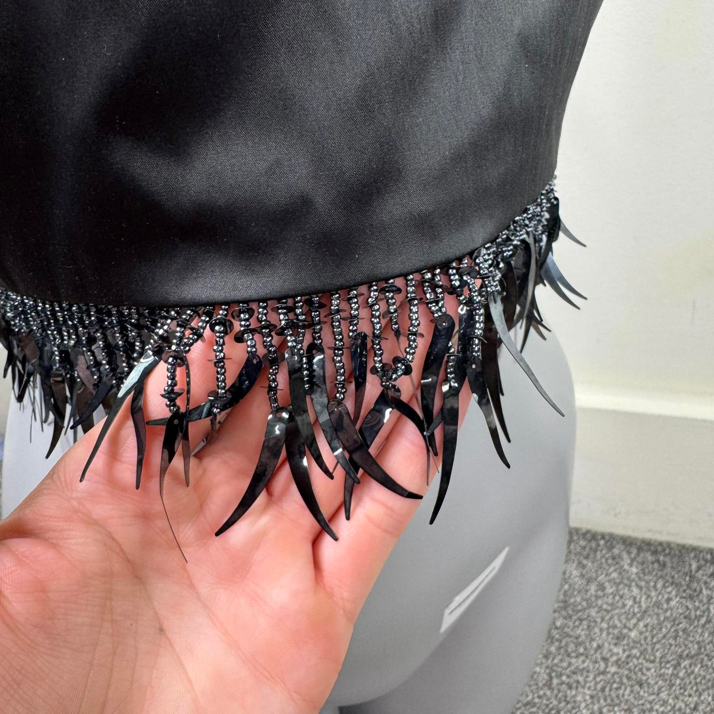 Y2K vintage crop beaded top open back fringe strappy bow 90s party going out