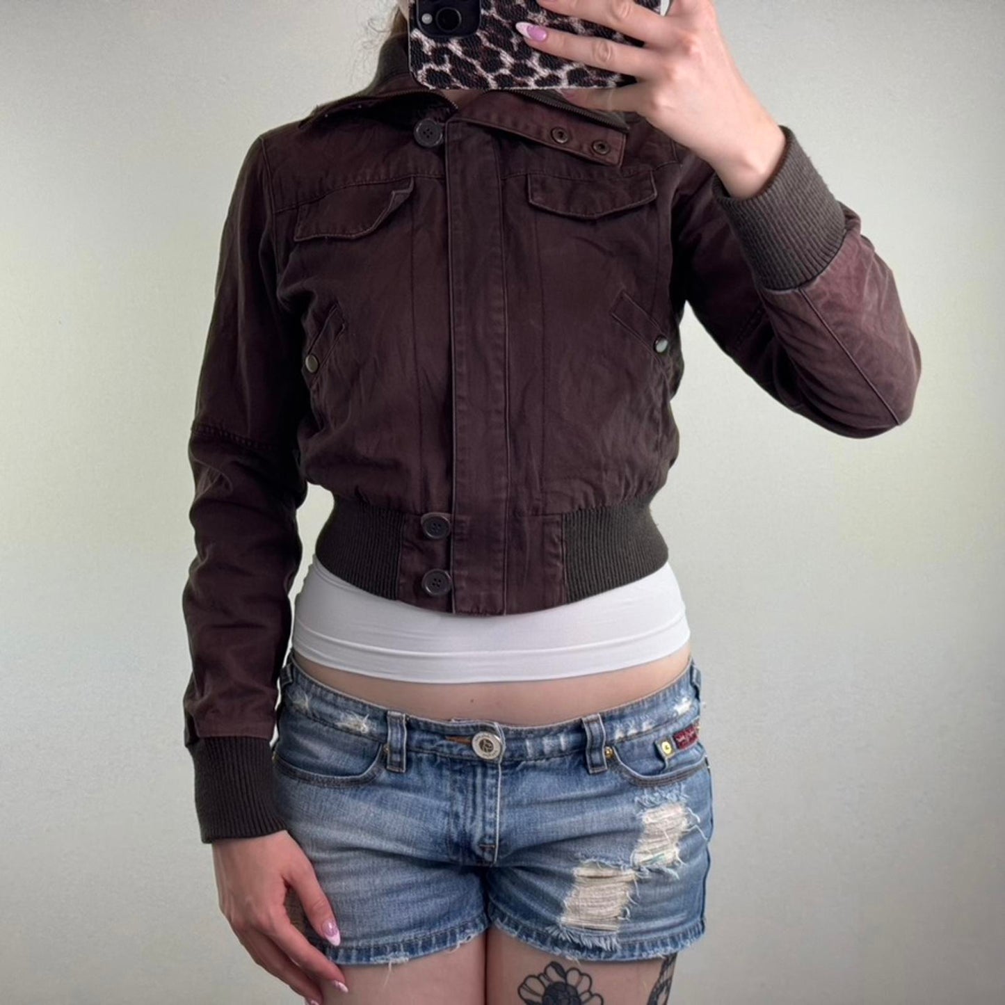 Y2K vintage zip up bomber jacket short length slight crop high roll neck crop