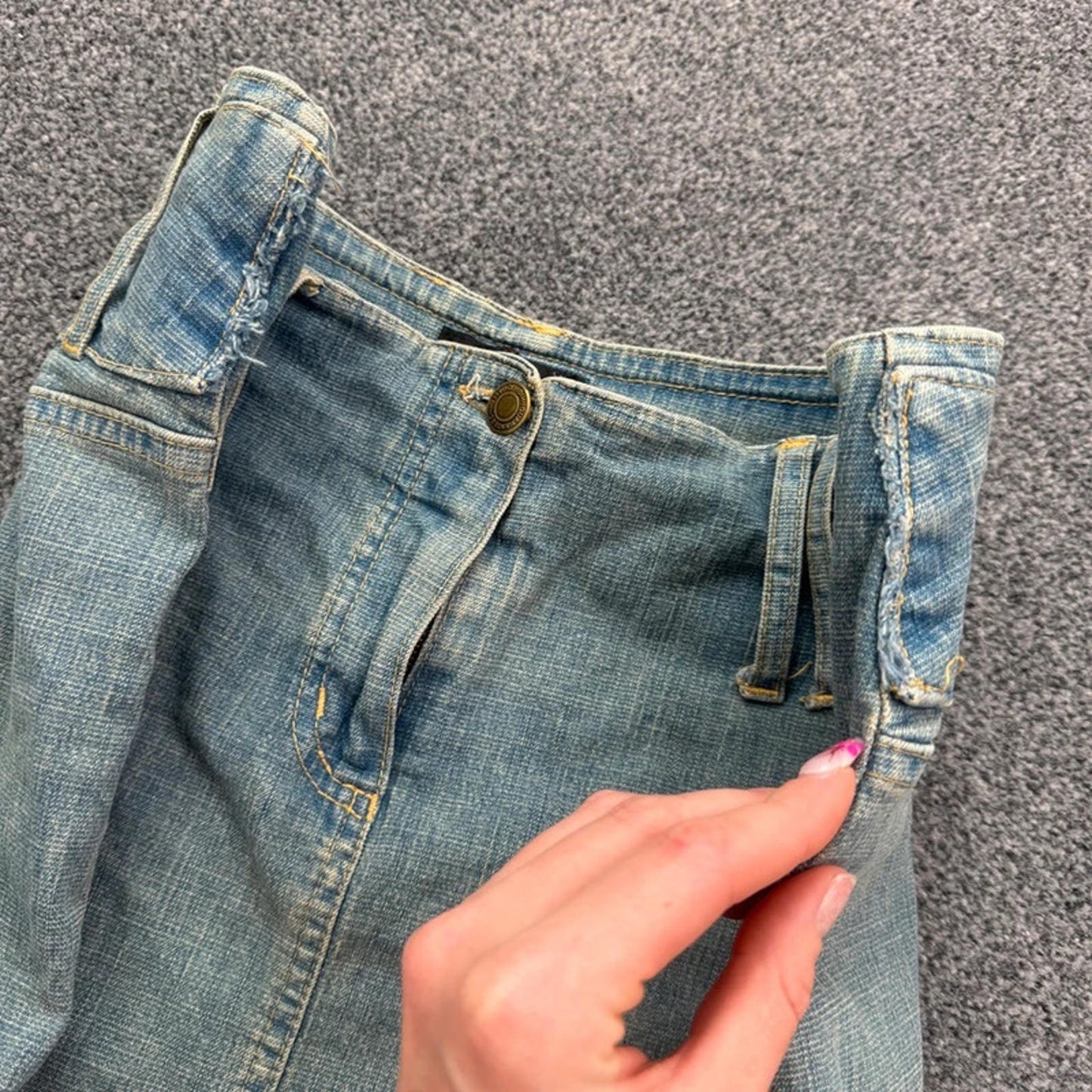 Y2K vintage Jane Norman faded denim mid rise mini skirt light blue wash