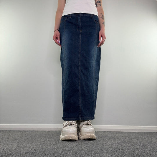 Y2K faded denim maxi skirt