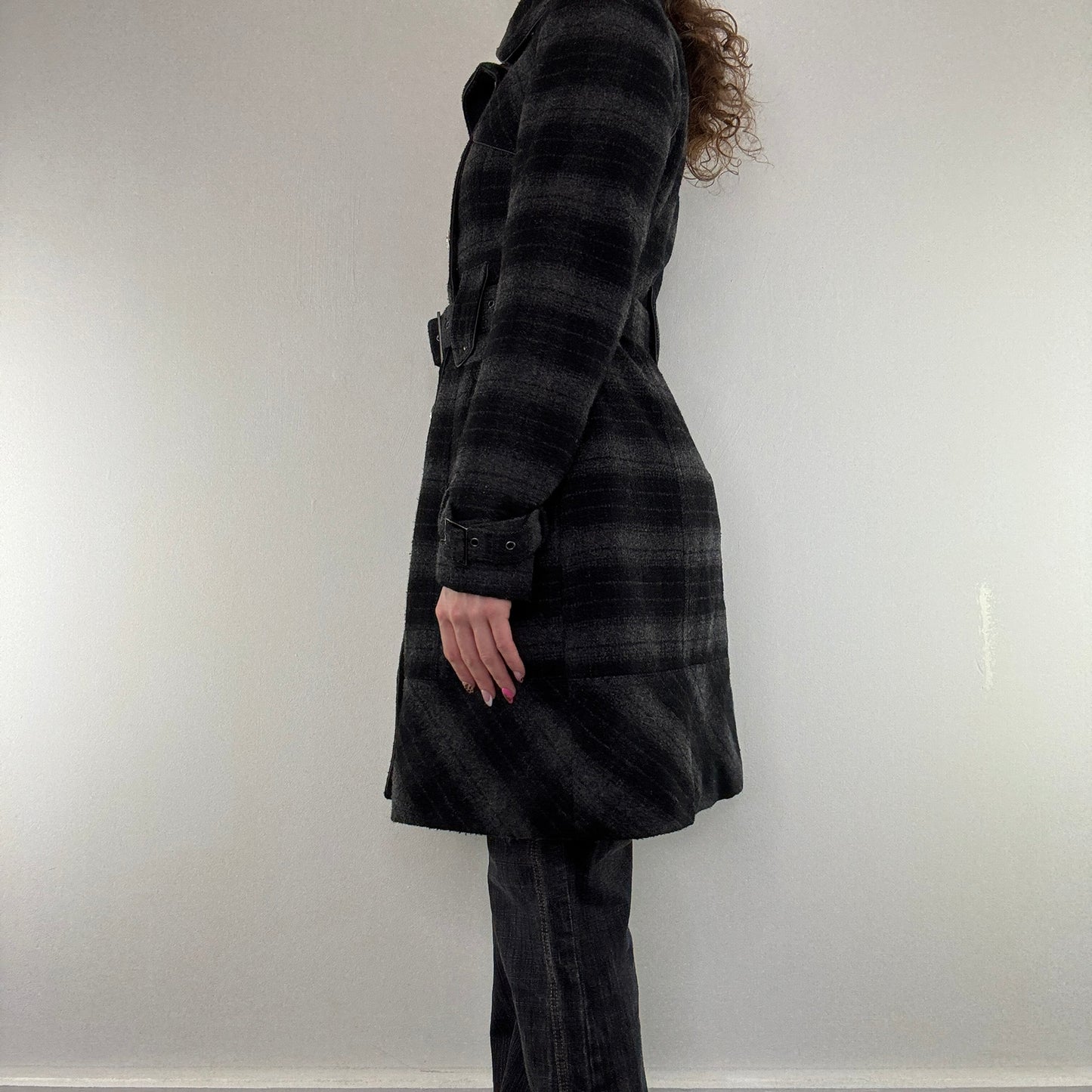 Y2K vintage Miss Sixty belted wool tartan long trench duffle coat