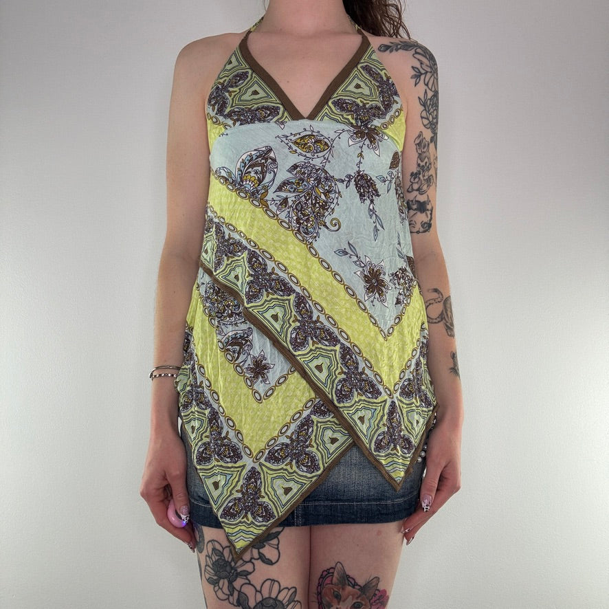 Y2K summer patterned halter neck asymmetrical top