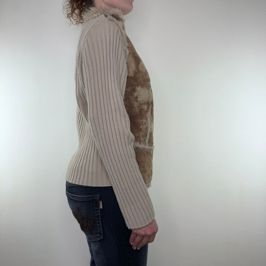 Y2K vintage knit faux suede zip up jacket