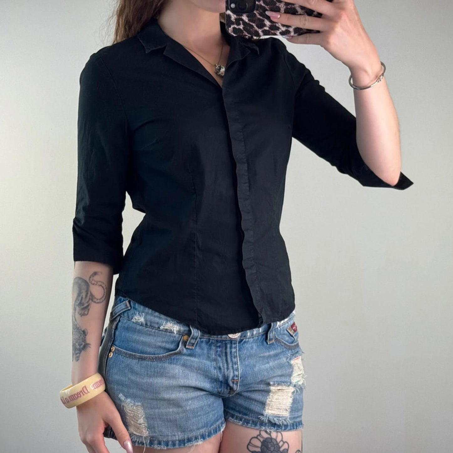 Y2K vintage fitted stretchy button up blouse shirt 3/4 sleeve