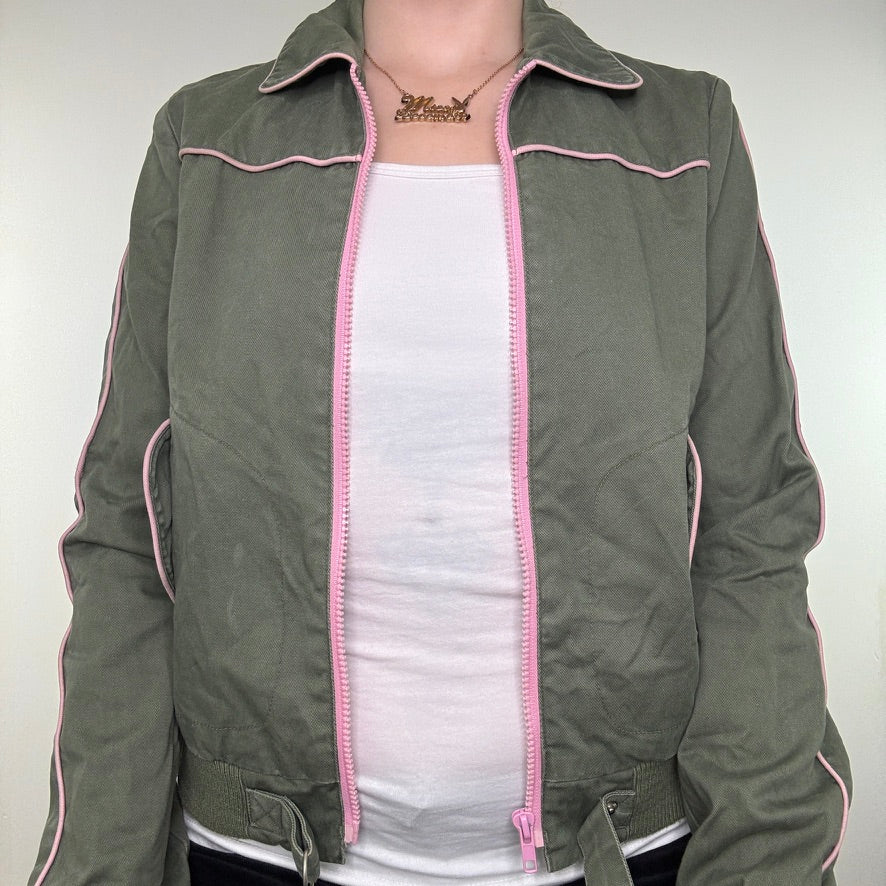 Y2K vintage zip up jacket pink pocket detailing pockets military