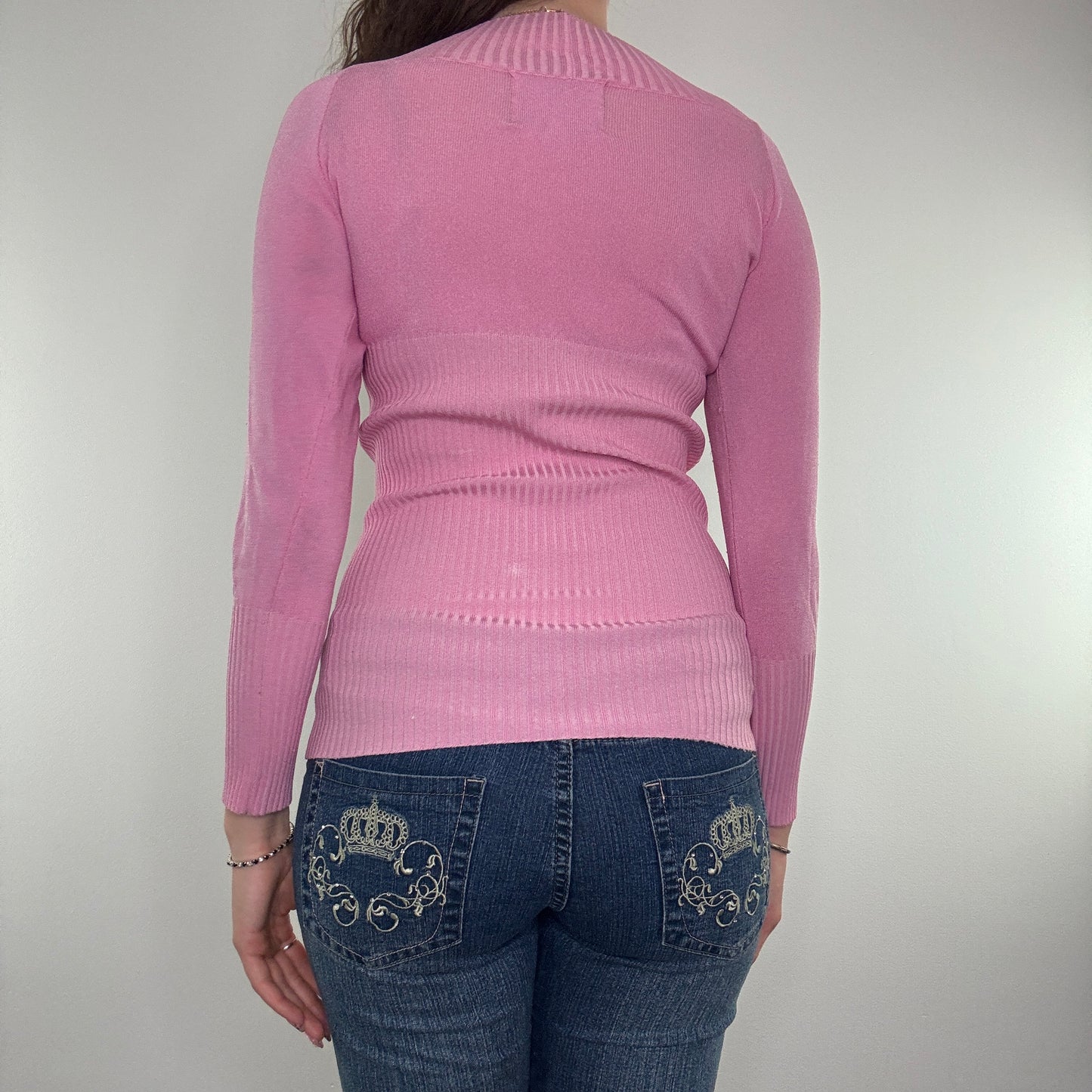 Y2K vintage v neck fine knit long sleeve top