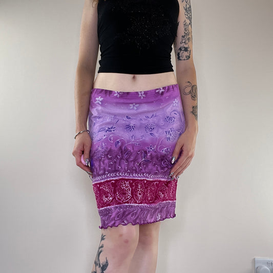 Y2K paisley mesh lettuce hem mini skirt