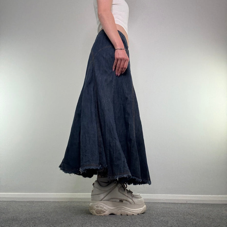 Y2K vintage western style contrast stitch maxi skirt