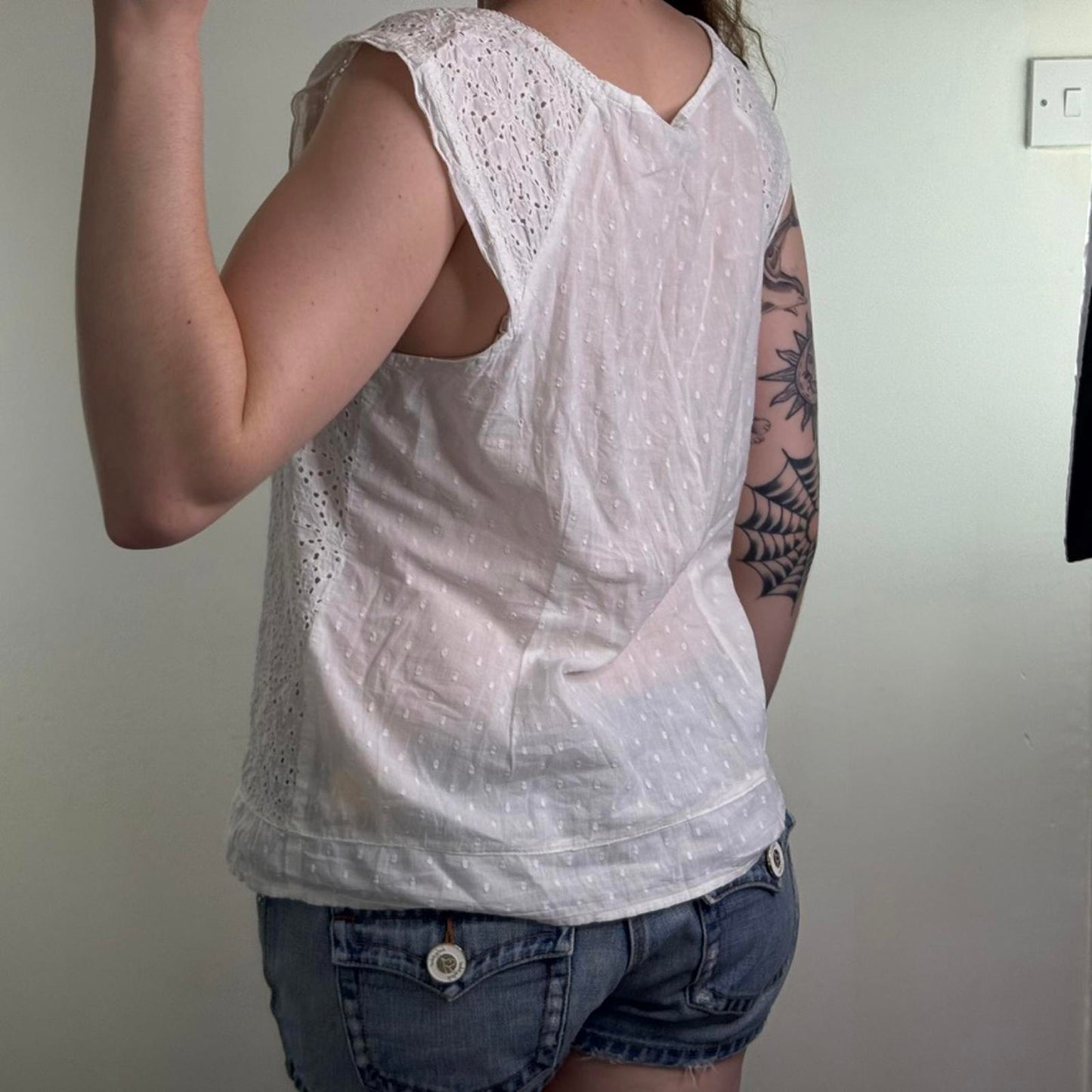 Y2K vintage button up blouse broderie anglaise rhinestone stripe polka dot sheer