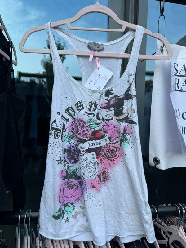 Y2K vintage rhinestone graphic vest top