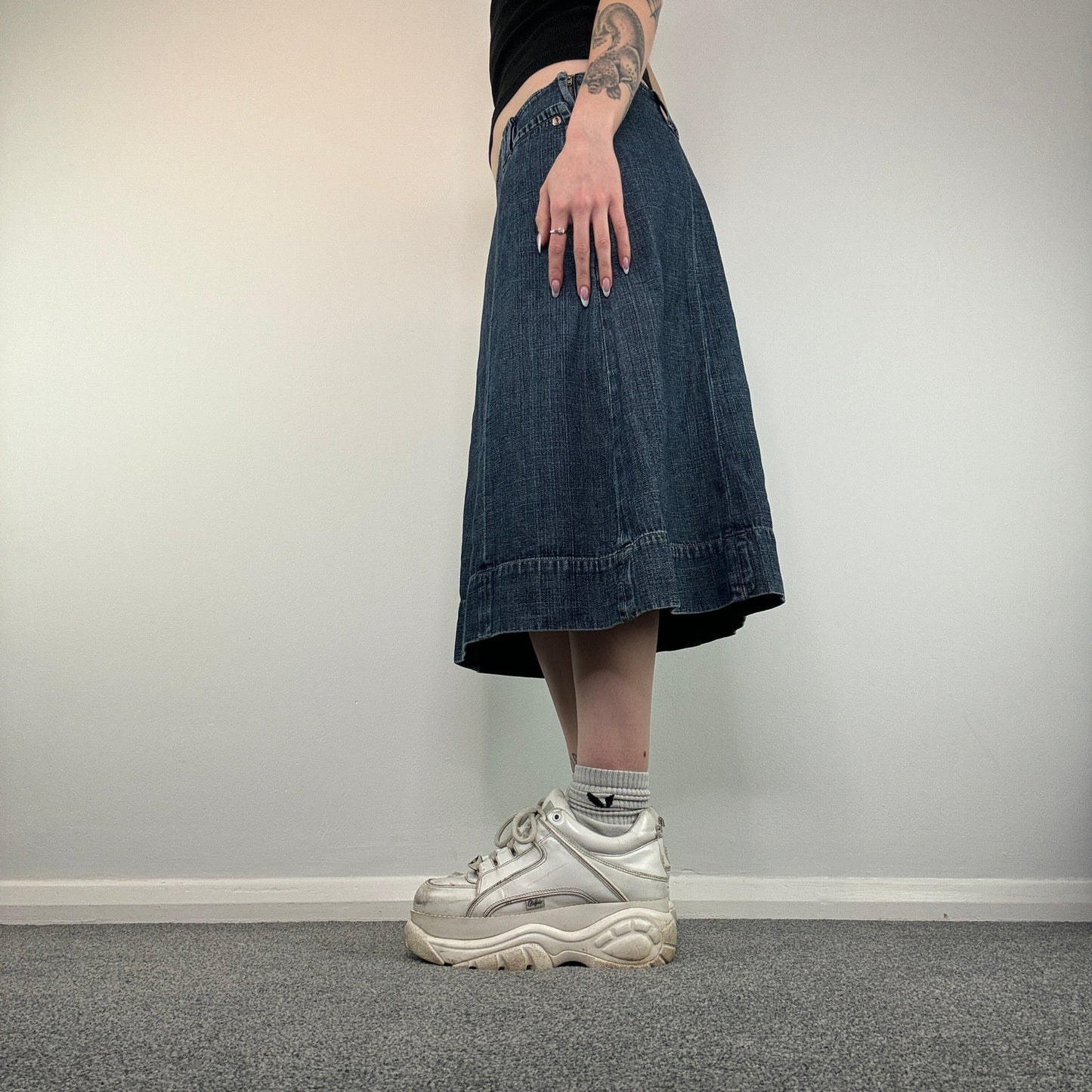 Y2K denim midi skirt