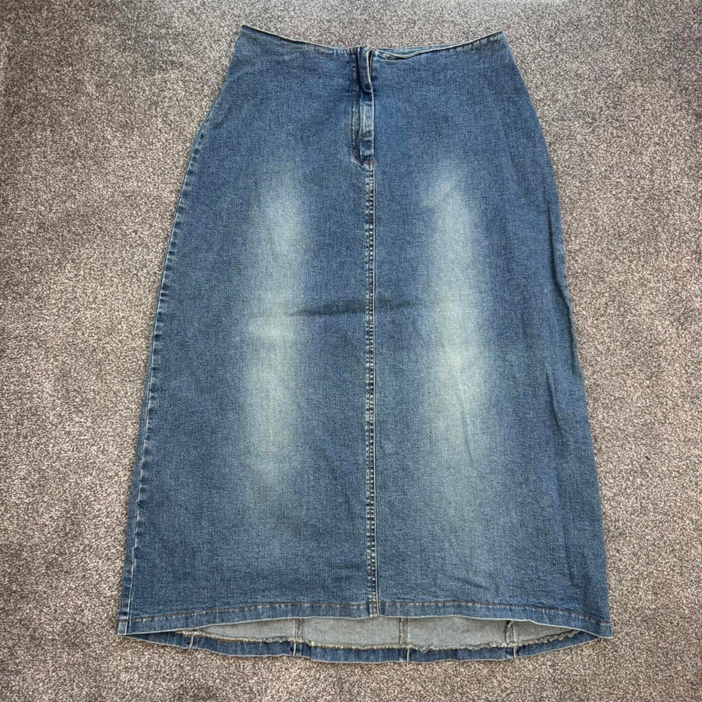 Y2K vintage denim maxi skirt a line stretchy faded light blue wash
