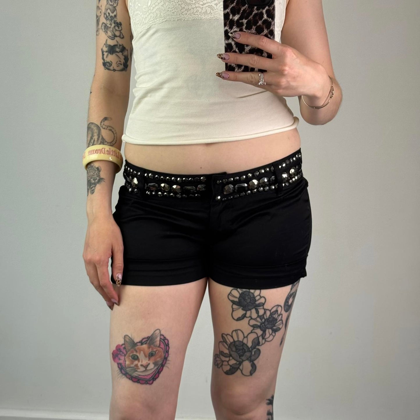 Y2K vintage low rise stretchy chunky gem jewels mini shorts boho festival chic