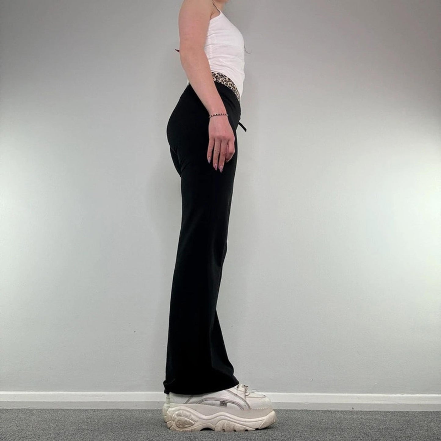 Y2K vintage leopard print waistband bow flare yoga pants leggings wide leg