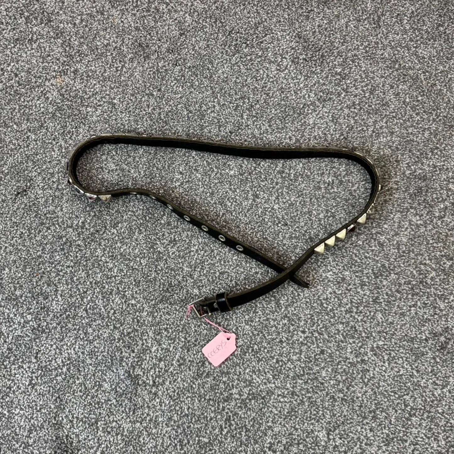 90s Y2K vintage genuine leather studded red gem rhinestone thin skinny belt