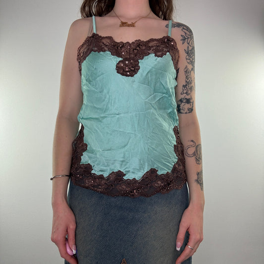 Y2K Kookai silk lace trim cami top