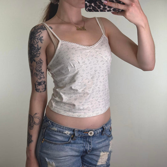 Y2K vintage ditsy floral cami top cream baby blue strappy