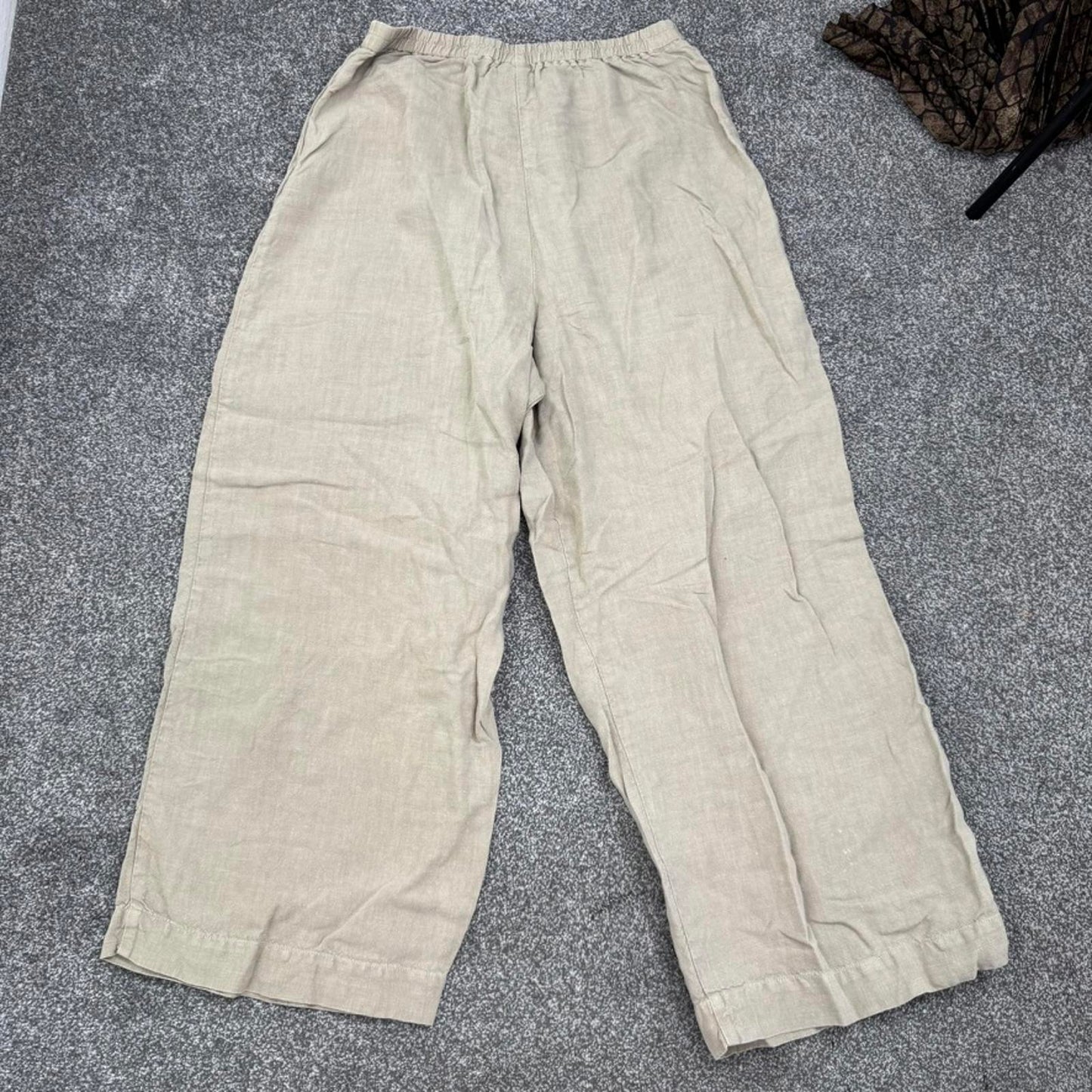 Oska 100% linen trousers lightweight baggy cargo pockets beige stretch waistband