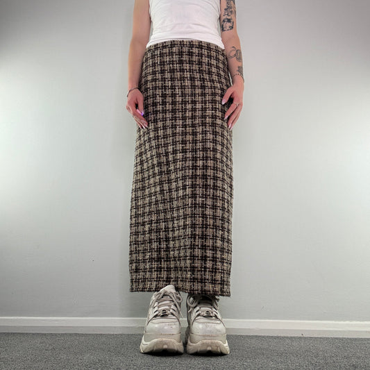 Y2K thick knit tweed pattern maxi skirt