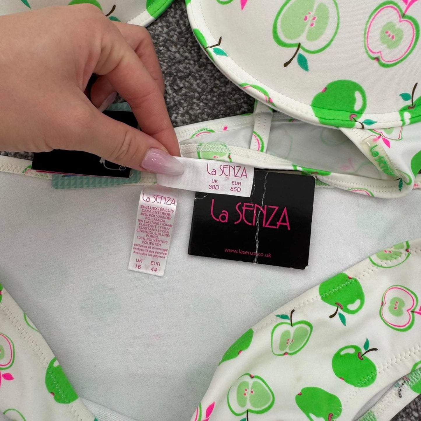 Y2K vintage La Senza apple print bikini set matching size push up 38D UK 16