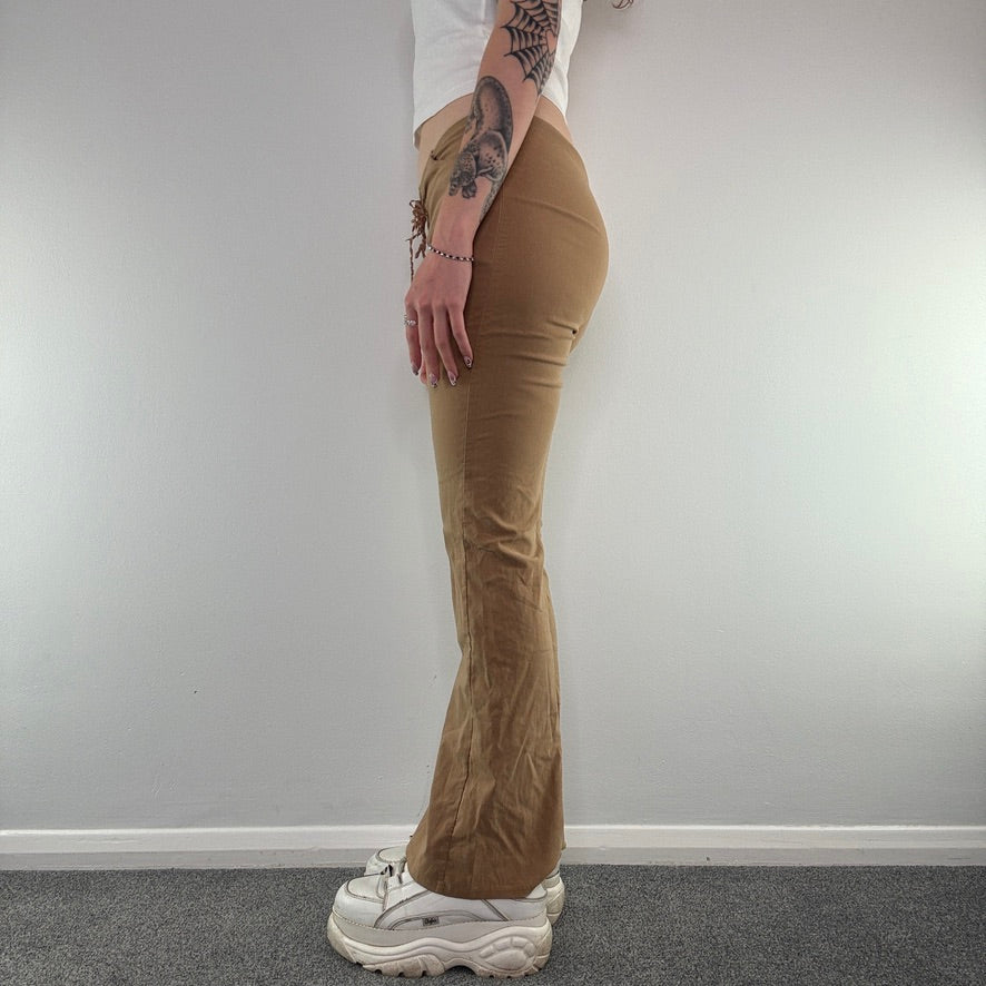 Y2K lace up front stretchy mid rise flared trousers