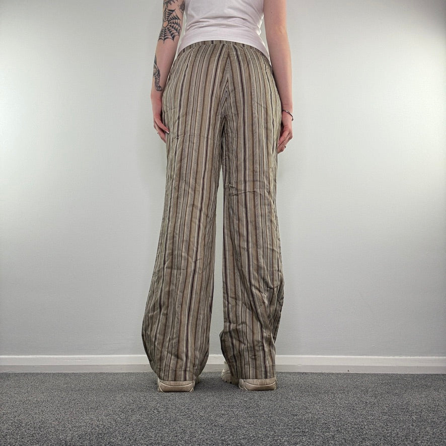 Y2K stripy linen bootcut trousers