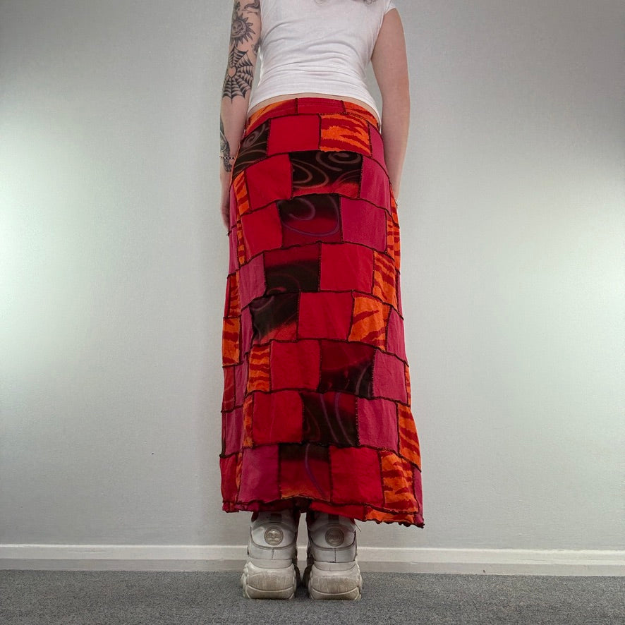 90s Y2K vintage patchwork funky maxi skirt