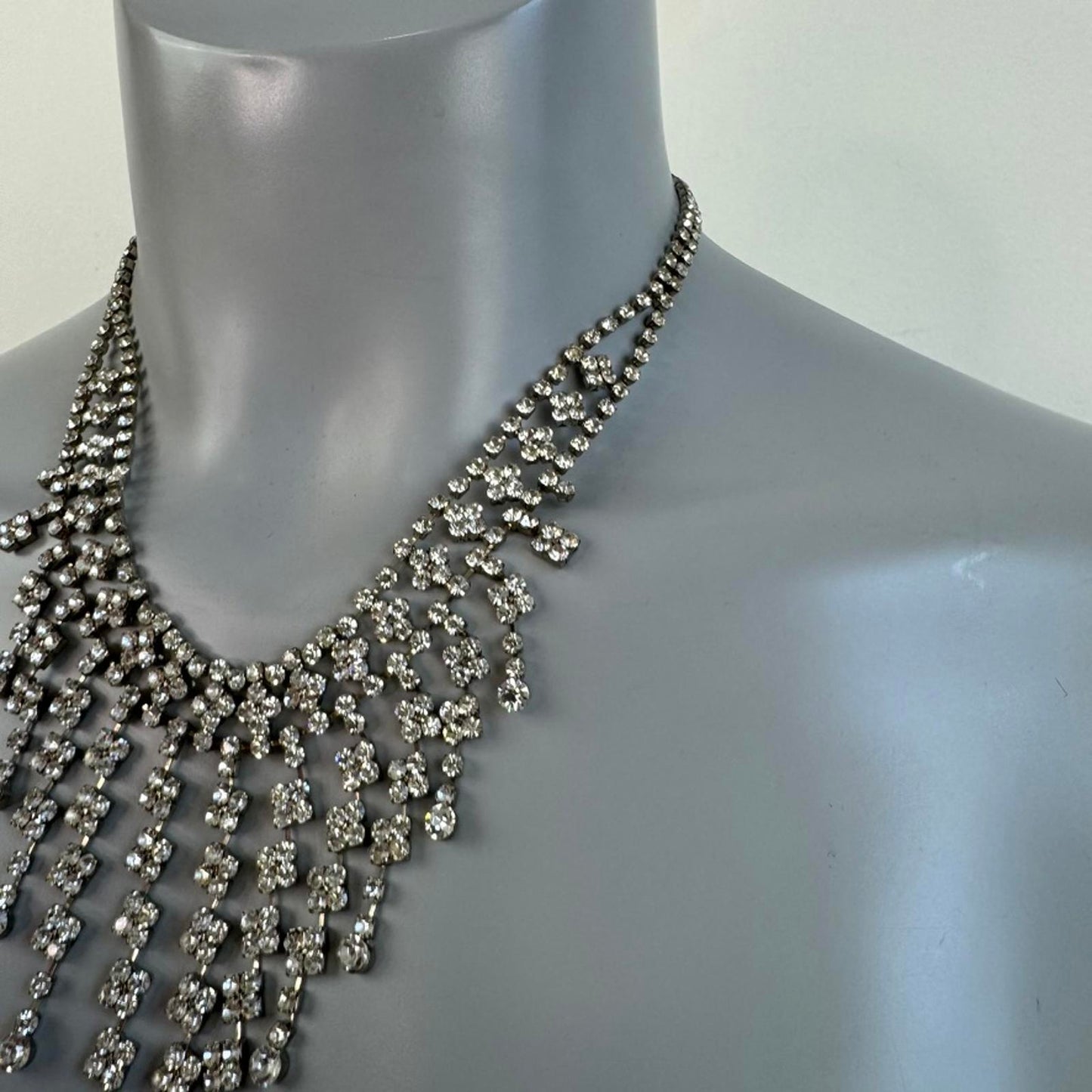 Y2K vintage faux diamond rhinestone statement necklace drop bib high neck